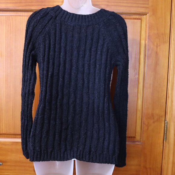 Dana Buchman Black Textured Cable Knit Round Neck Pullover Sweater Medium - Picture 7 of 12